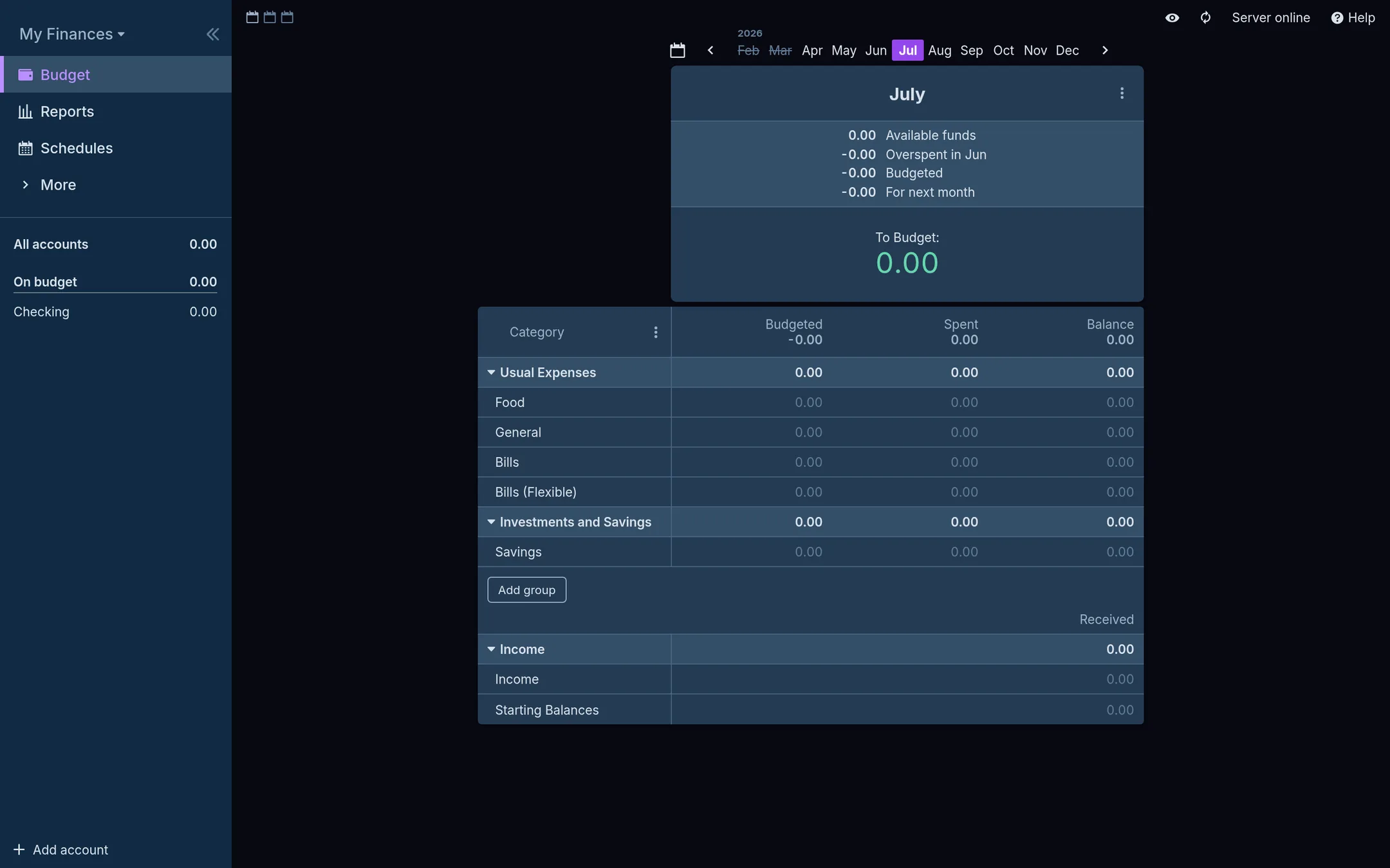 Budget page lists categories with a To Budget total.