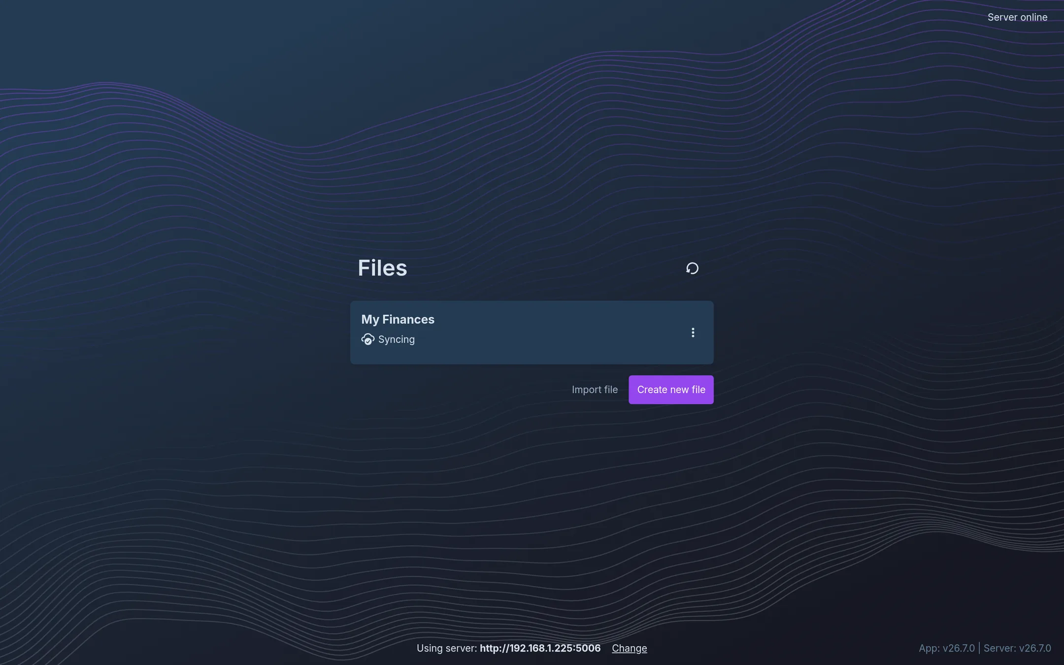 The Files screen lists your budget files and has the Create new file button.