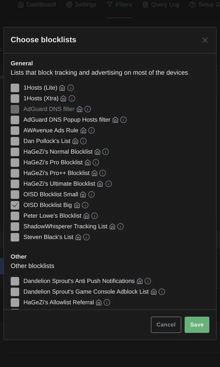 Add the OISD Blocklist Big list from the list of known filters.