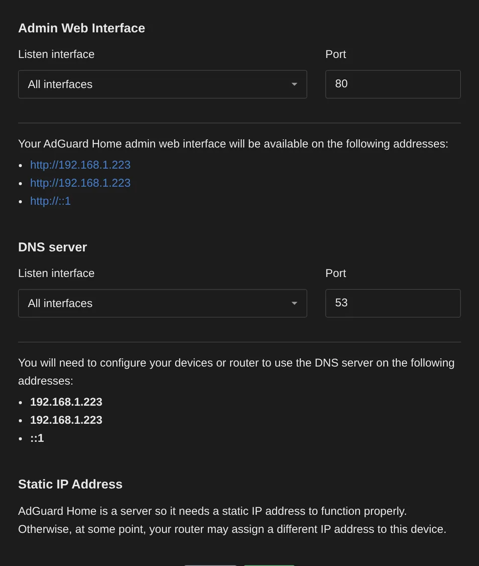 Set the admin interface to port 80 and DNS to port 53.