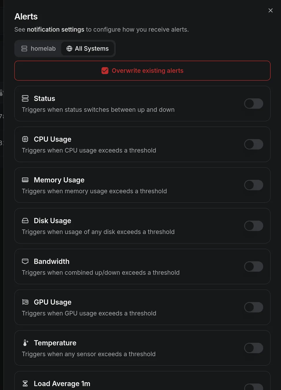Apply the same alert thresholds to every machine at once.