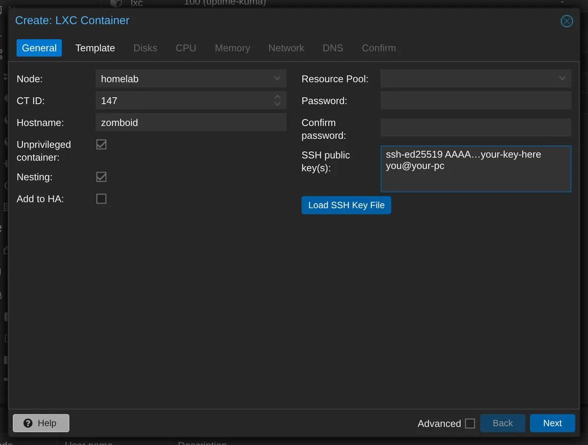 Fill in the General tab for container 147, zomboid.