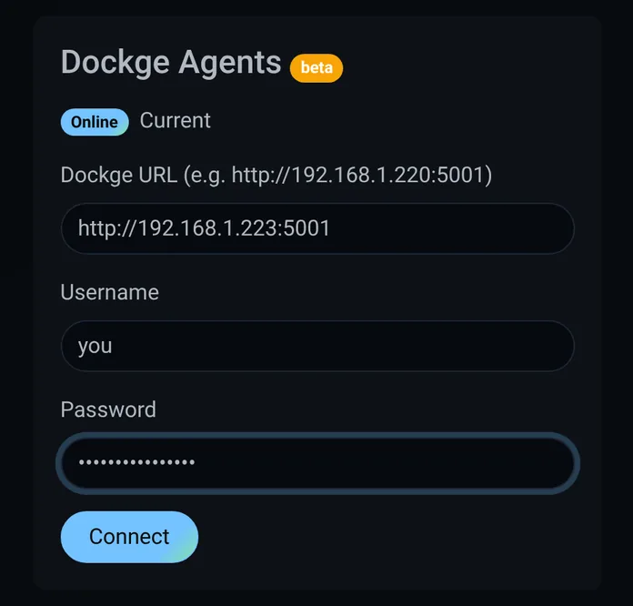 Add Agent dialog connects a remote CT's Dockge agent.
