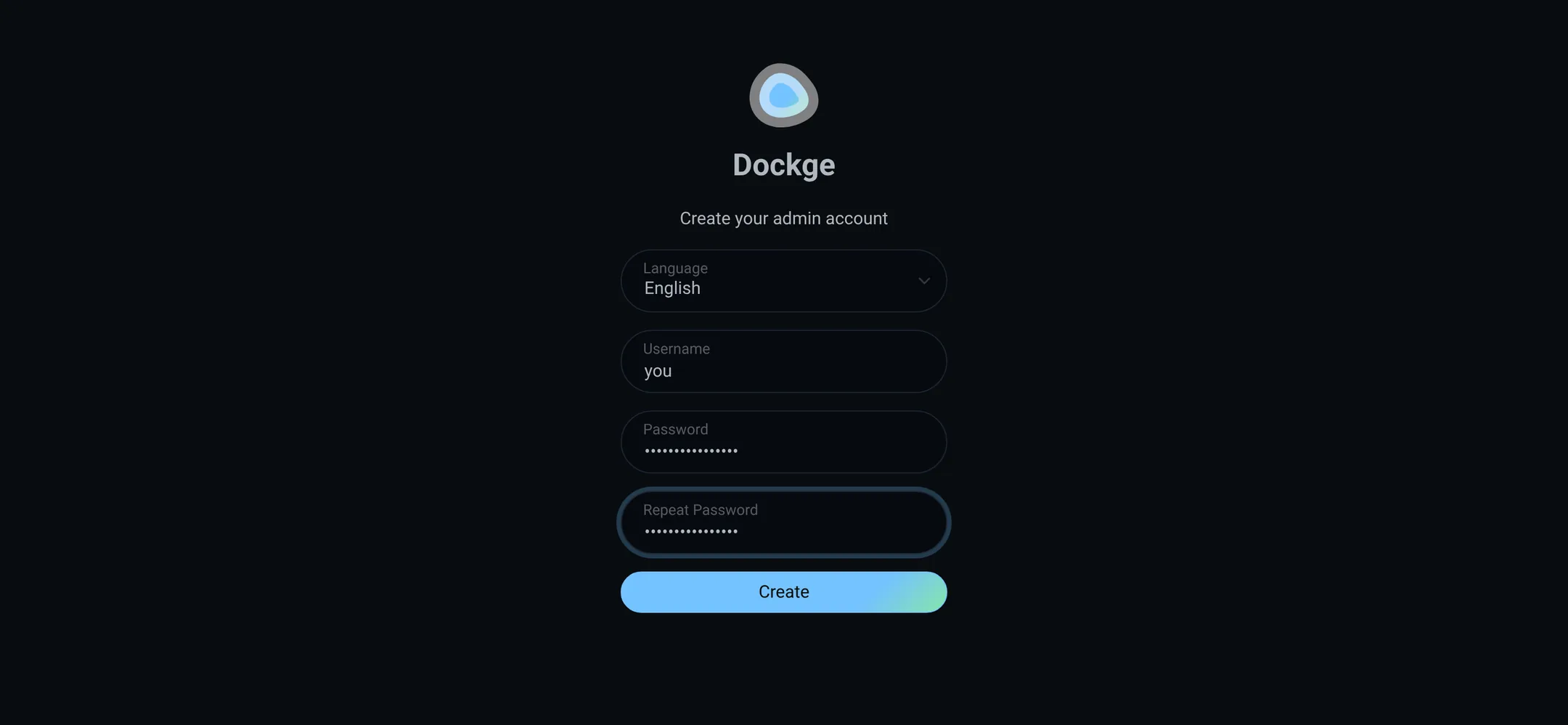 First visit prompts for an admin username and password.