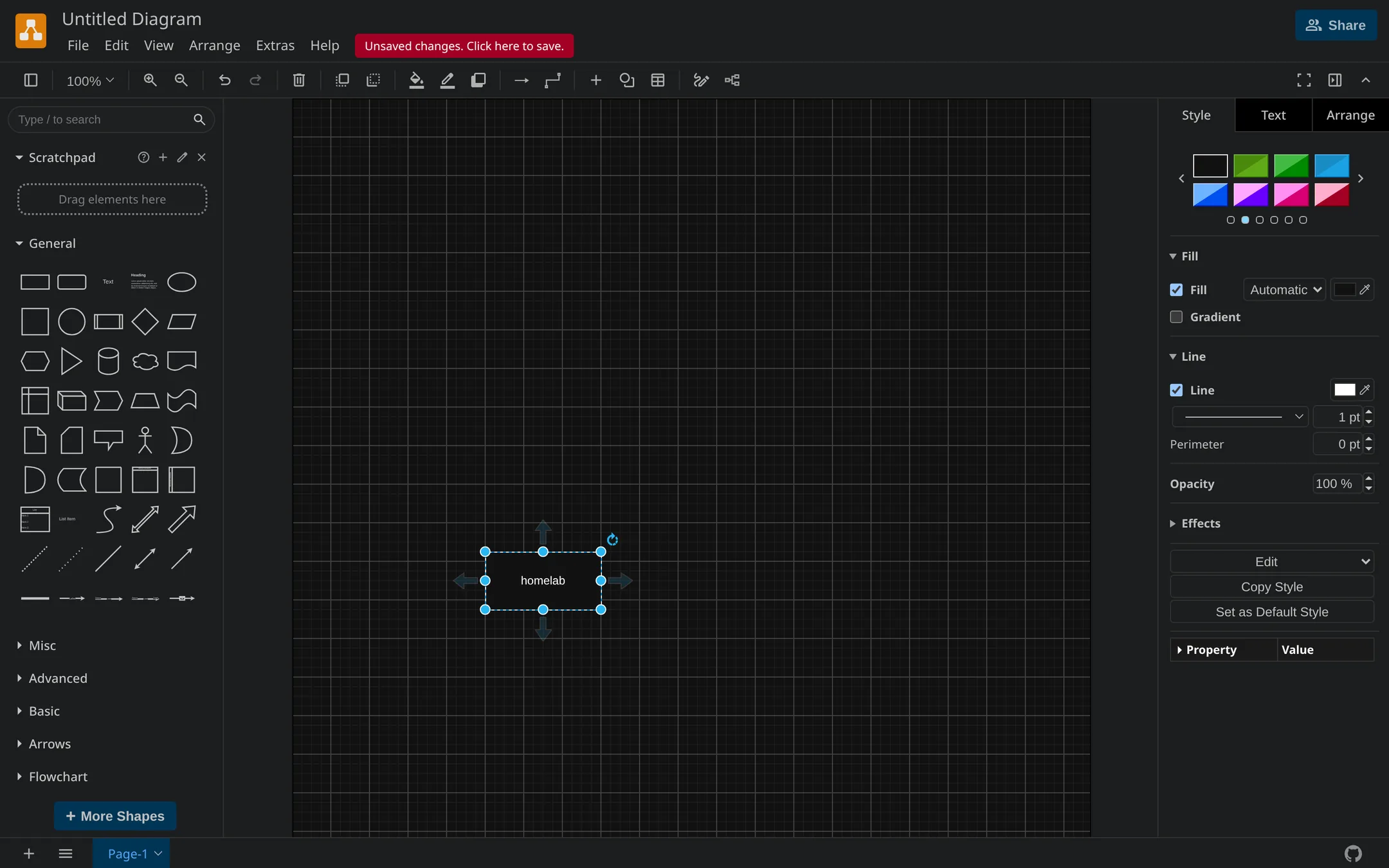 Format panel edits a selected shape's style.