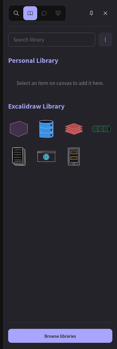 Library button opens ready-made shape packs.