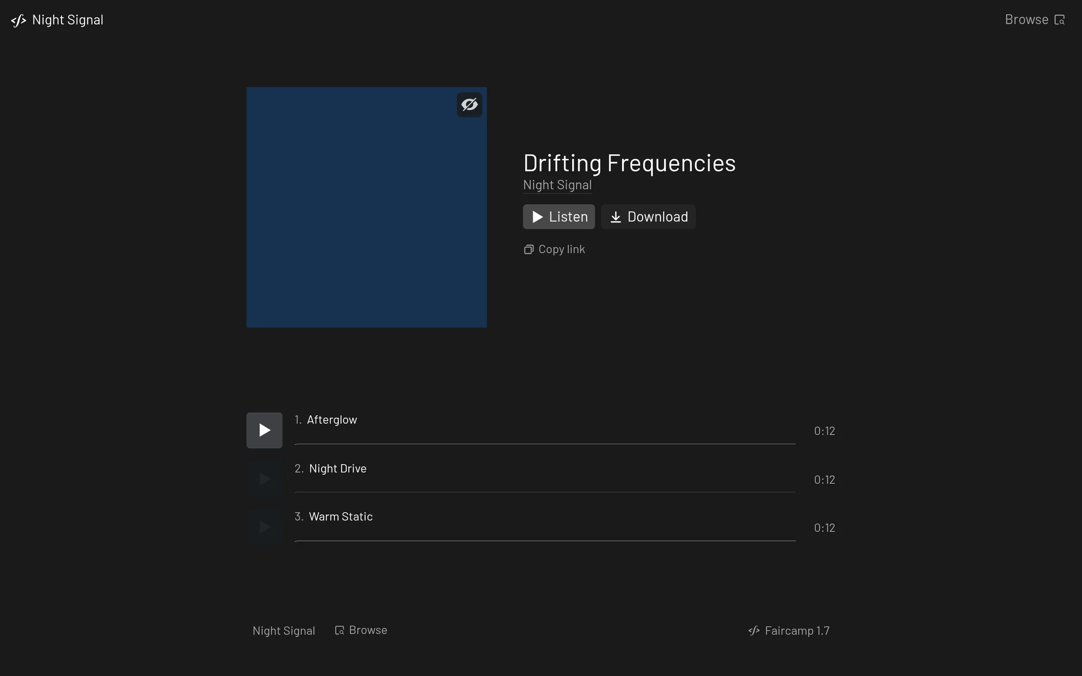 Open a release page to stream or download a track.