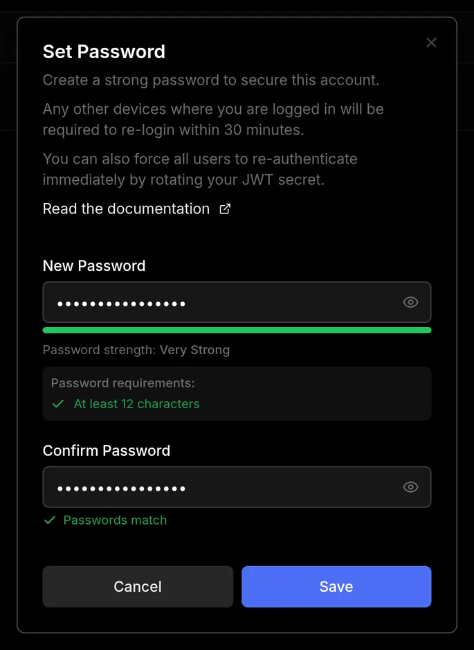 Users settings changes the admin password.
