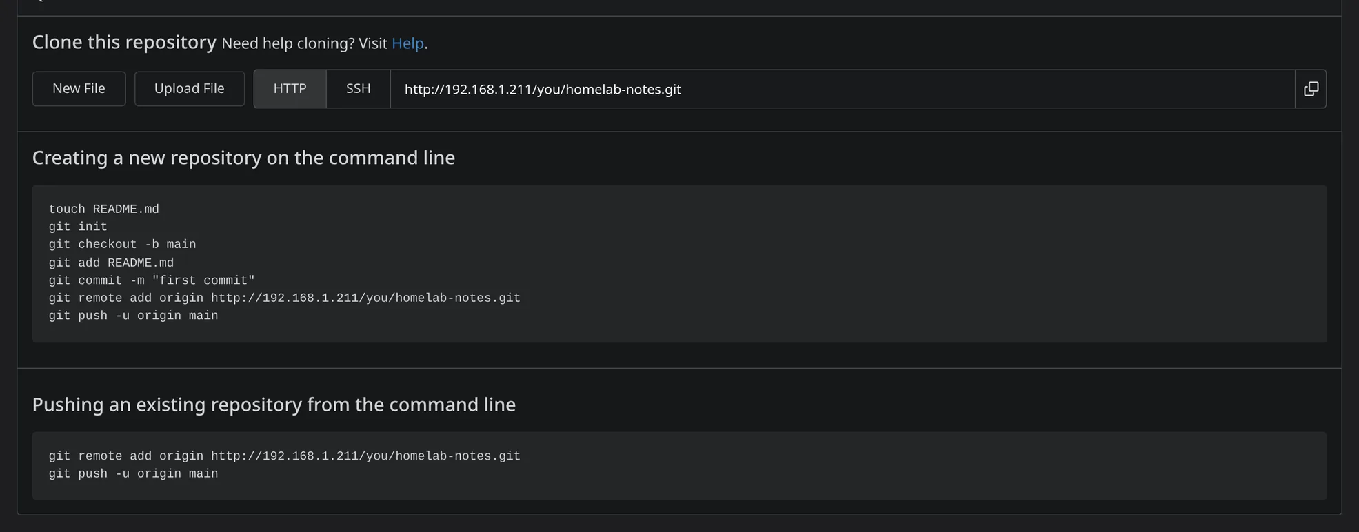 Repository page lists push commands.