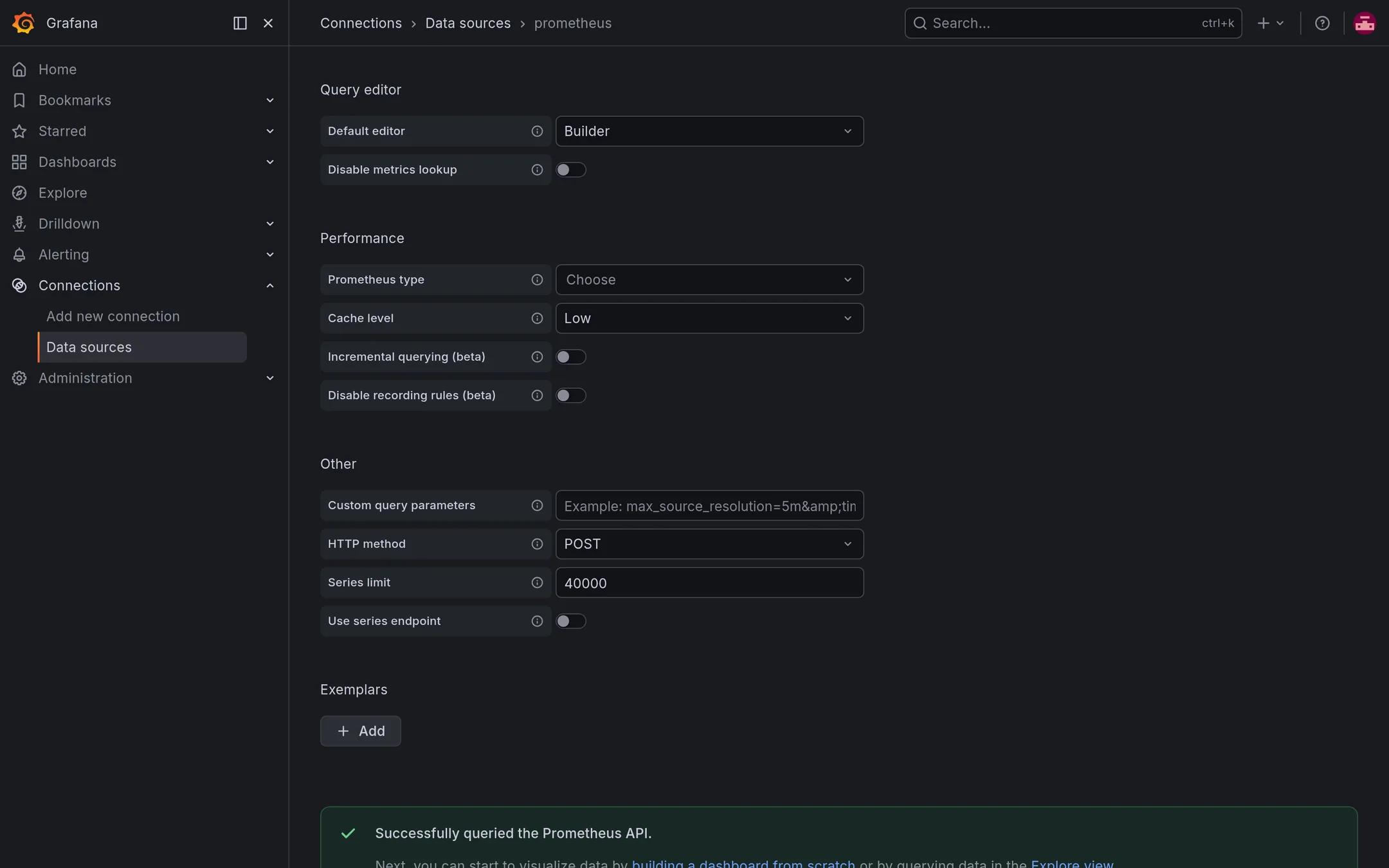 Save and test confirms the data source is working.