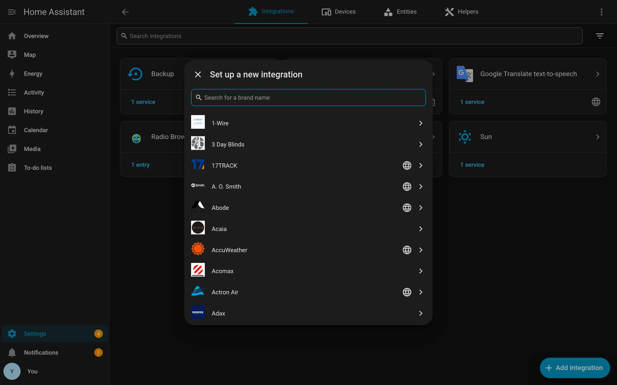 Devices and Services lists discovered devices.