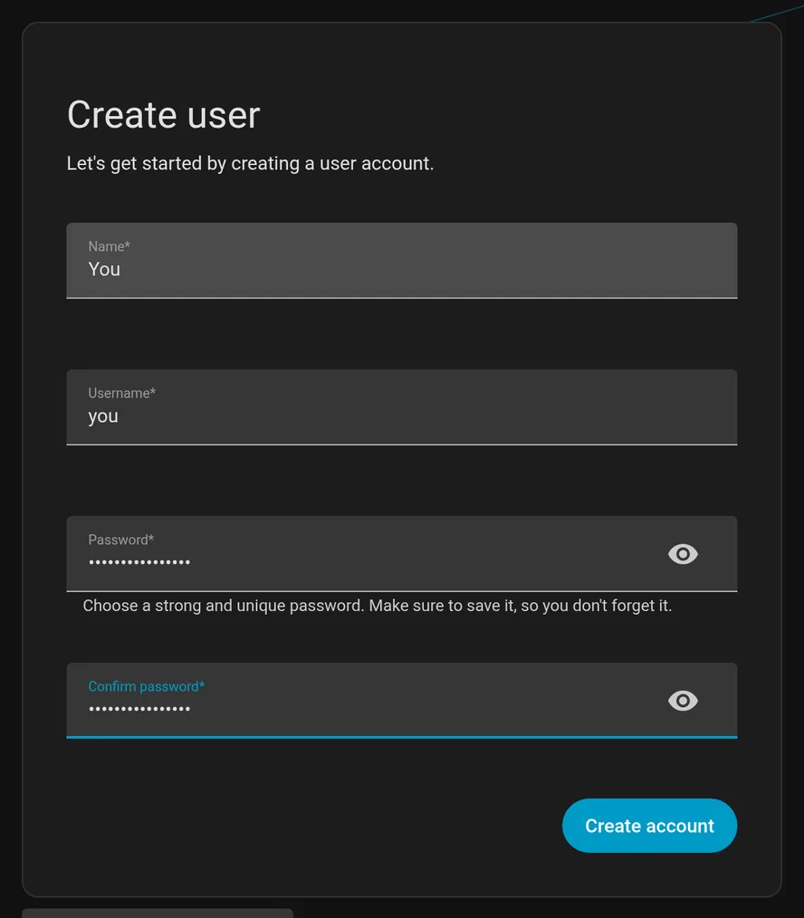 Account form creates the owner login.
