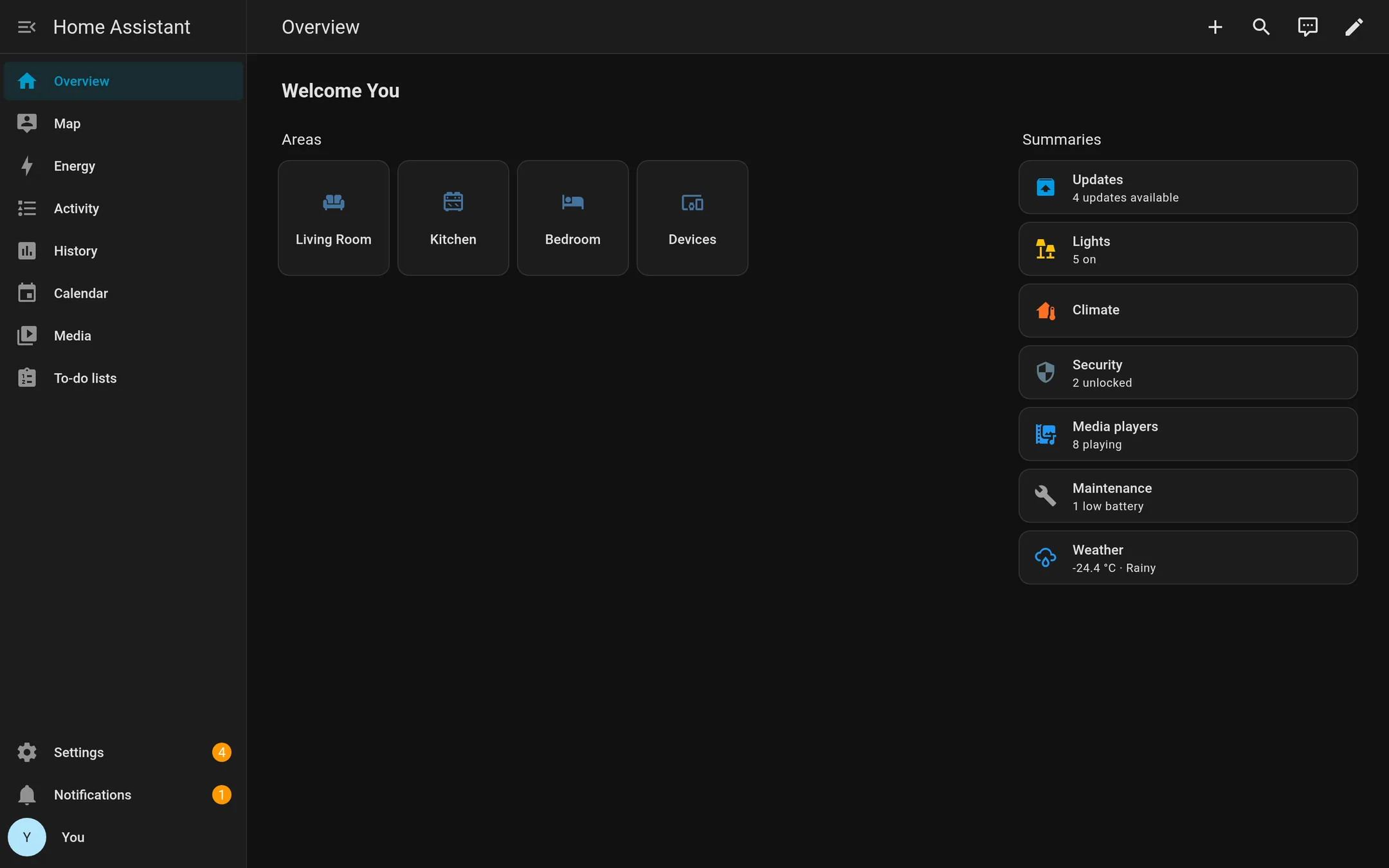 Overview dashboard shows device cards.