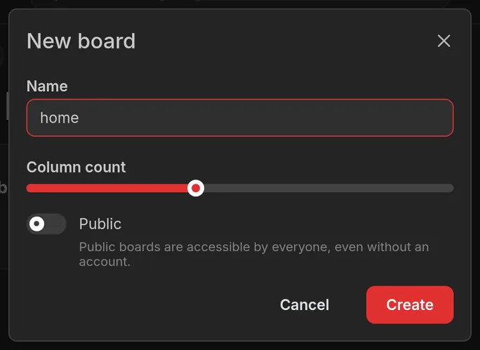 Create a new board named home