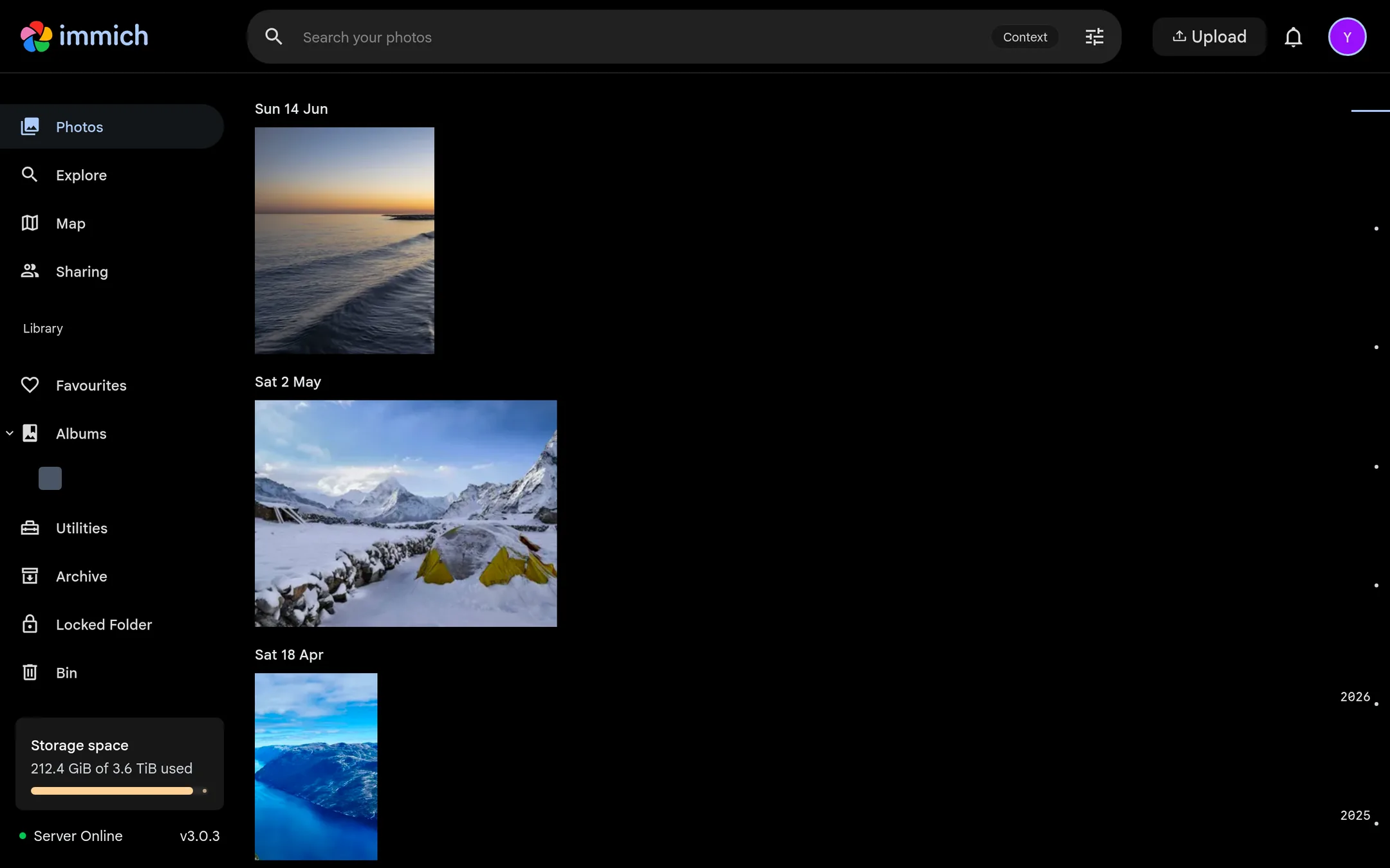 View the Immich photo timeline.