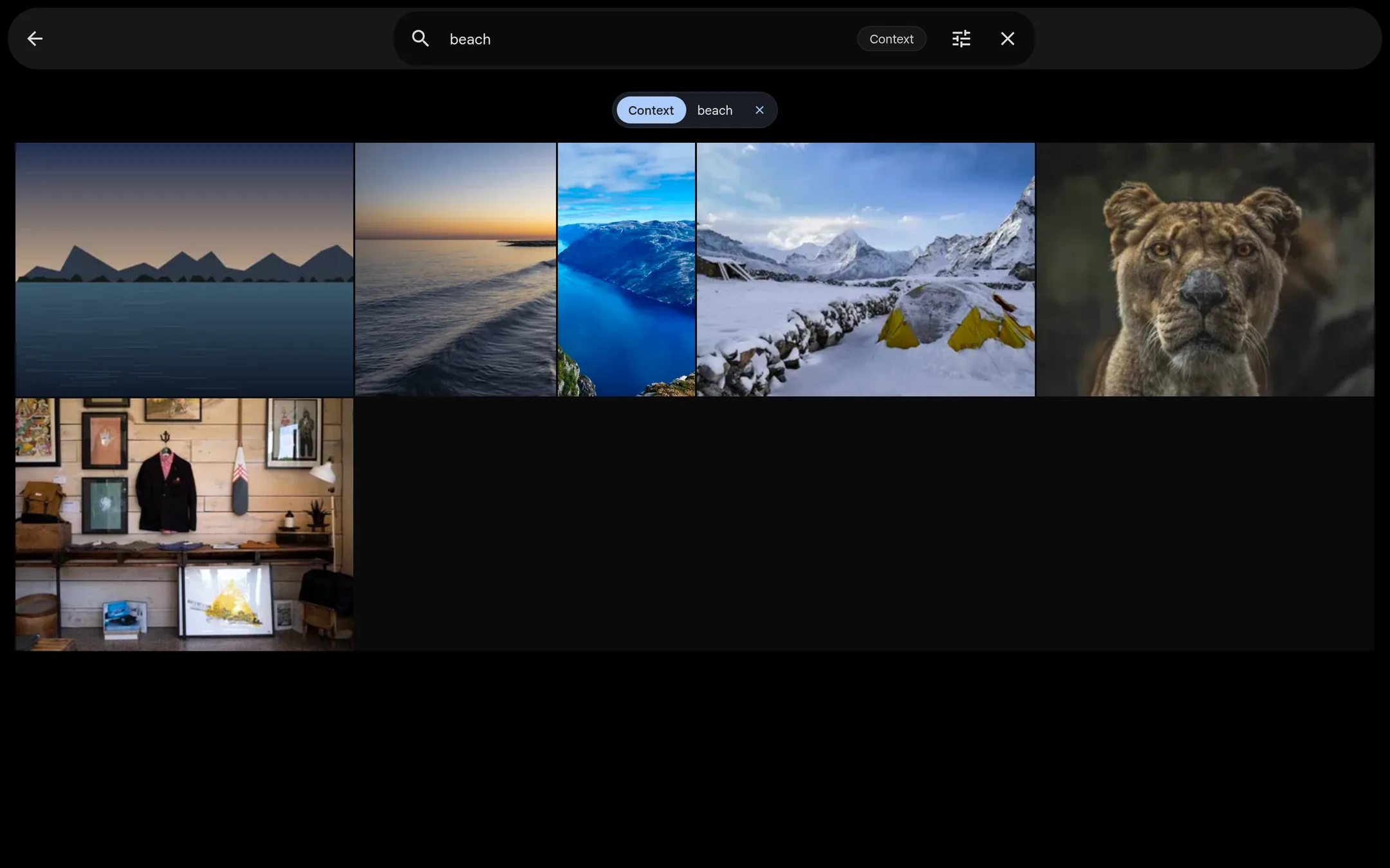 Search photos by content, for example 'beach'.