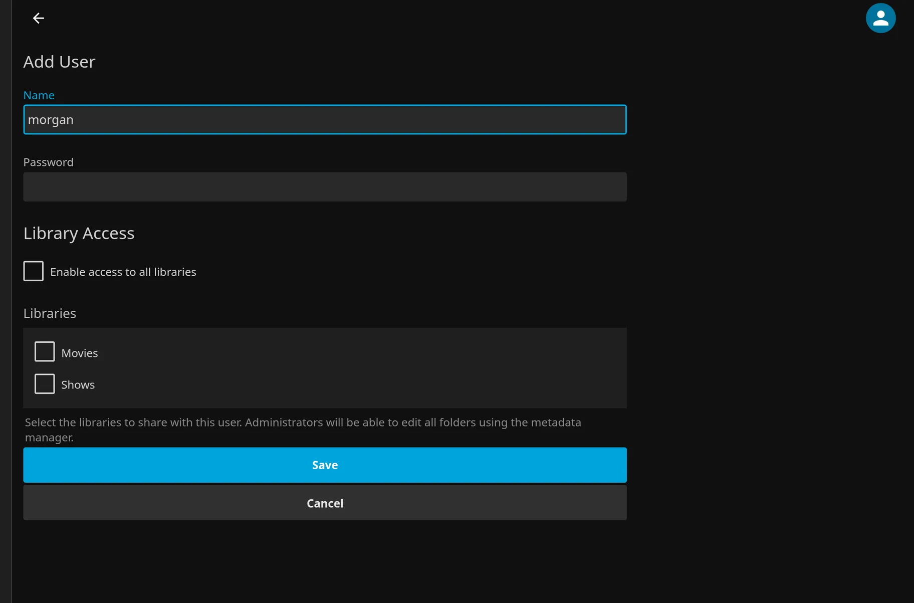 Add a new user account from the Dashboard.