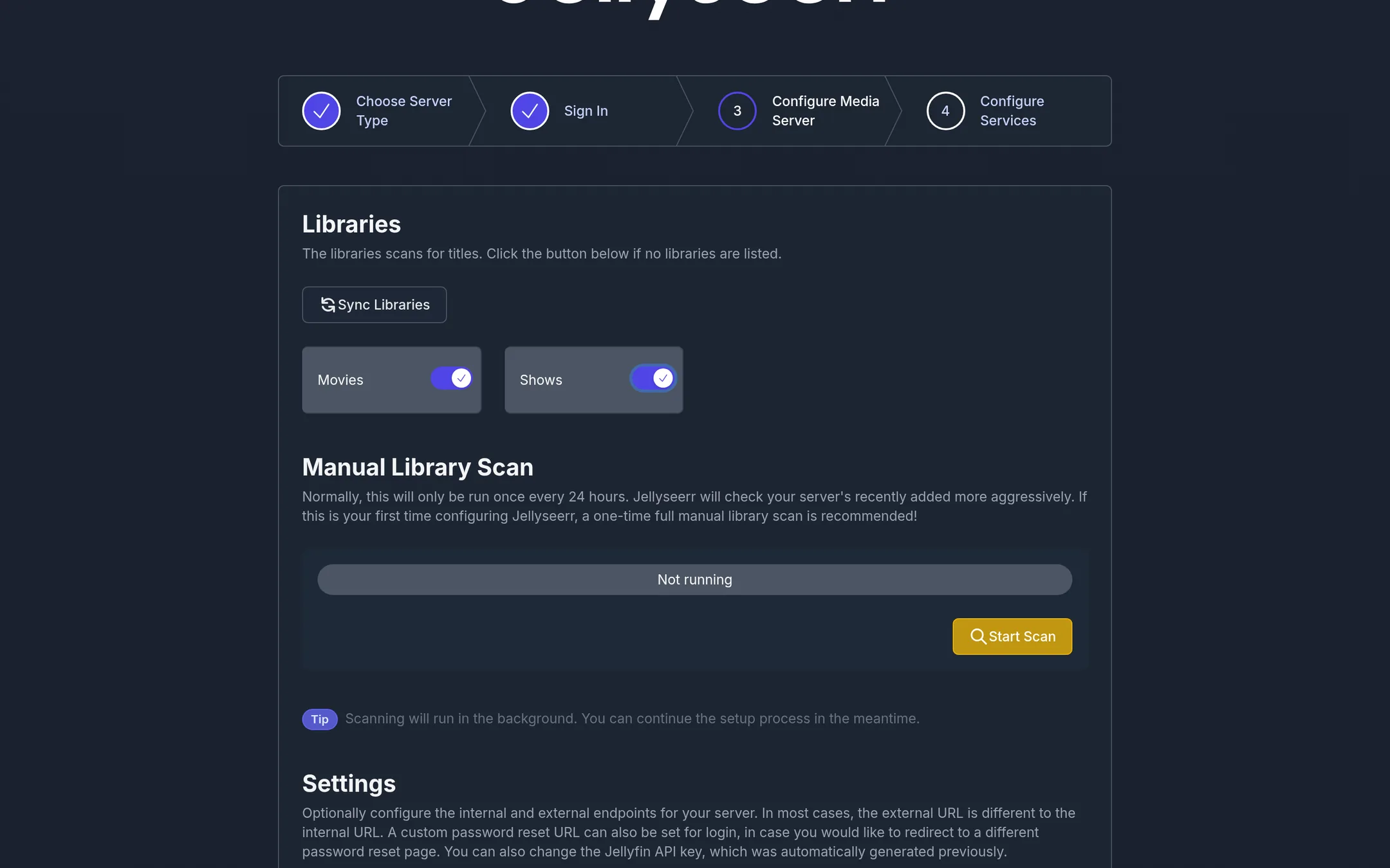 Enable your Jellyfin libraries in the setup wizard.