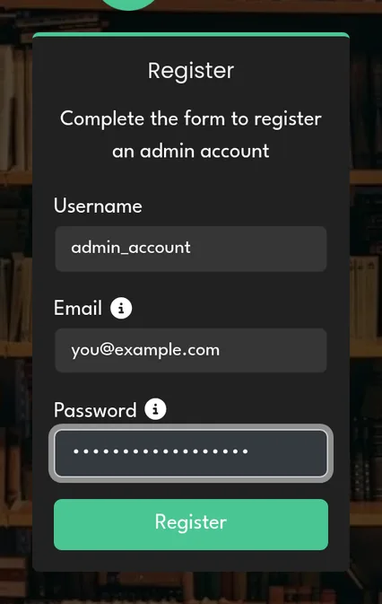 Register the first admin account.