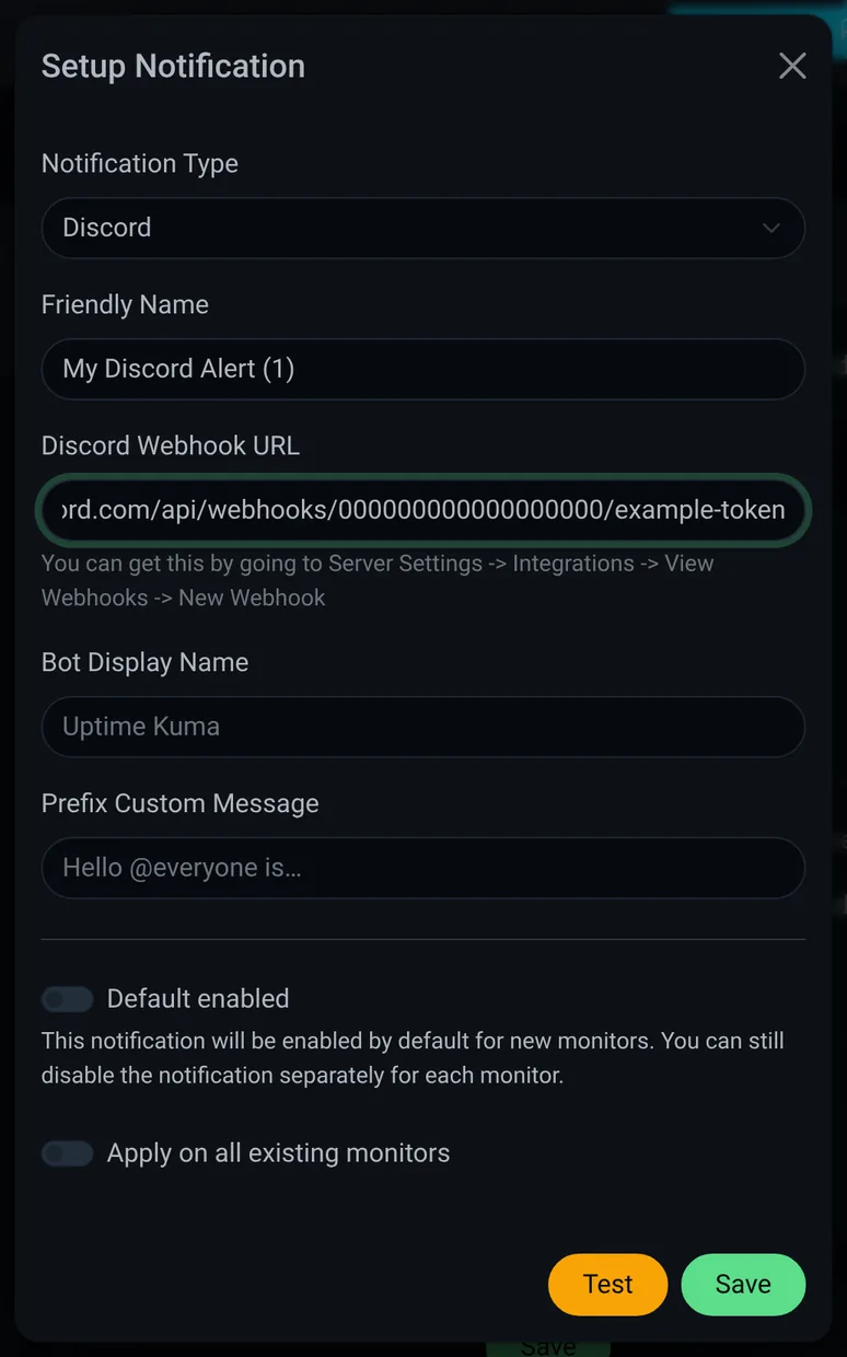Paste the Discord channel webhook URL as an alternate notification.