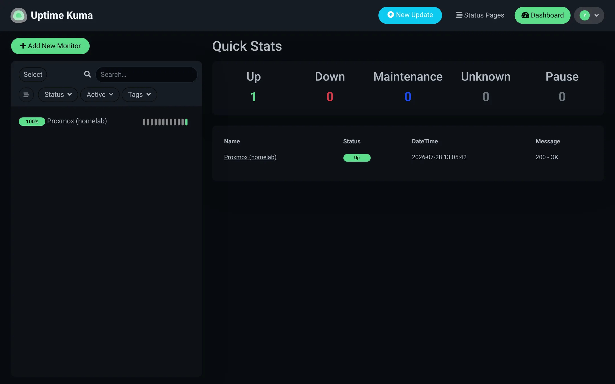 View the new monitor's green tile on the dashboard.