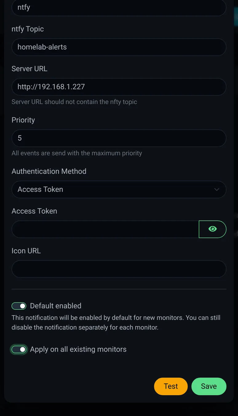 Tick default enabled and apply to all monitors, then save.