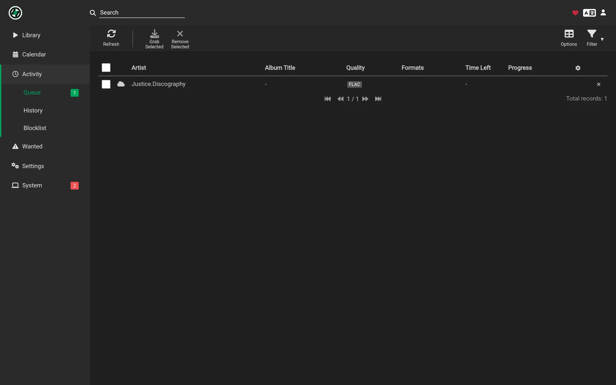 Check the Activity Queue for active downloads.