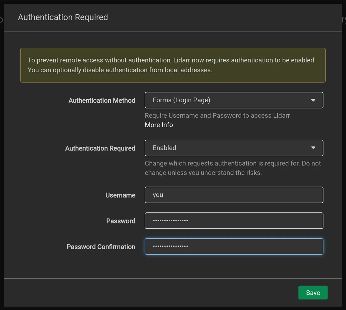 Set up a login under Security settings.