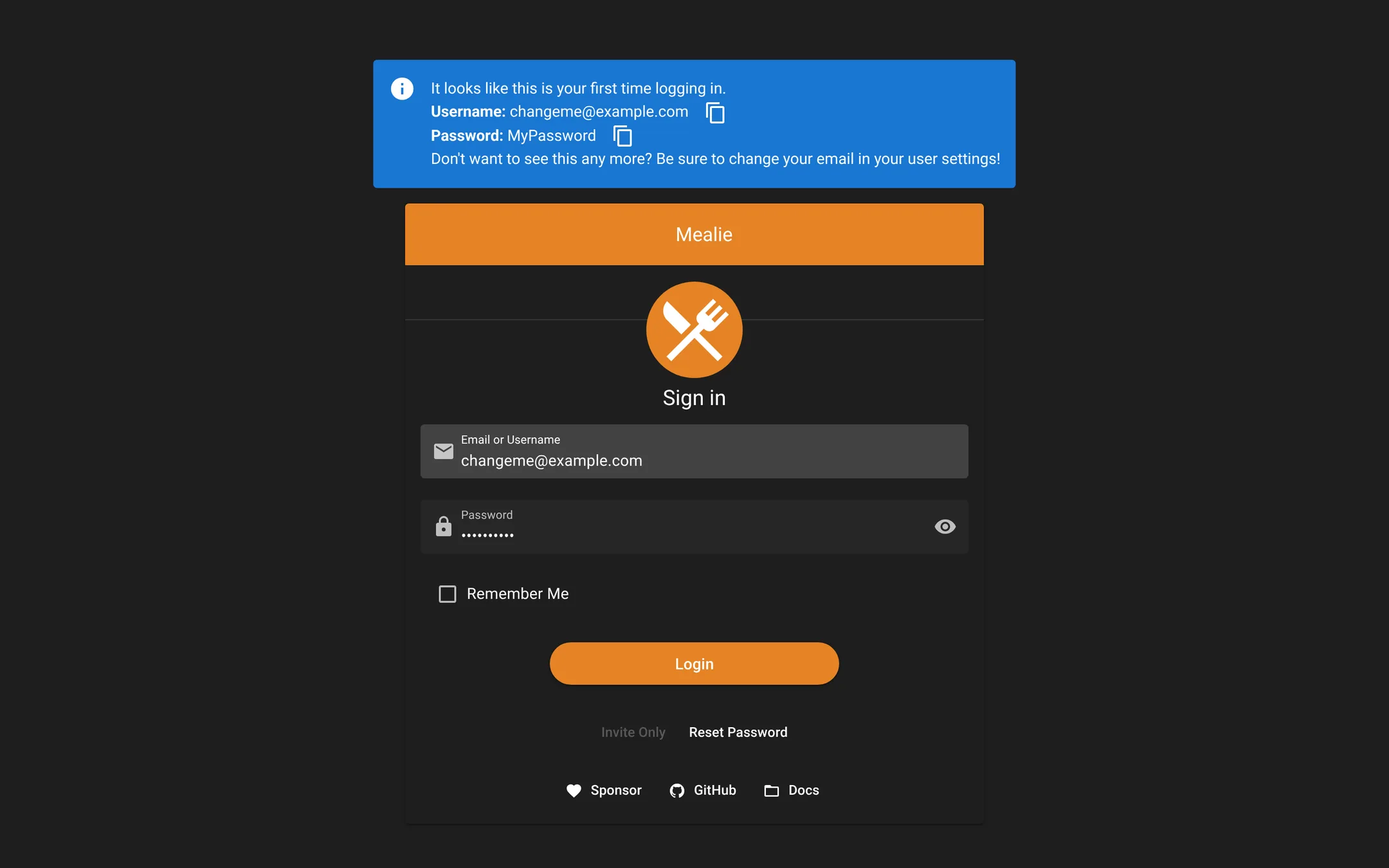 Login screen has no sign-up option.