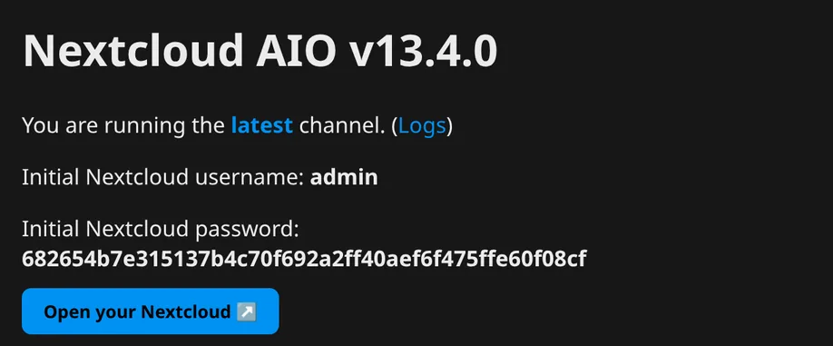Copy the generated Nextcloud admin credentials.
