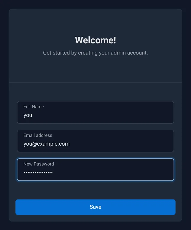 Create the Nginx Proxy Manager admin account.