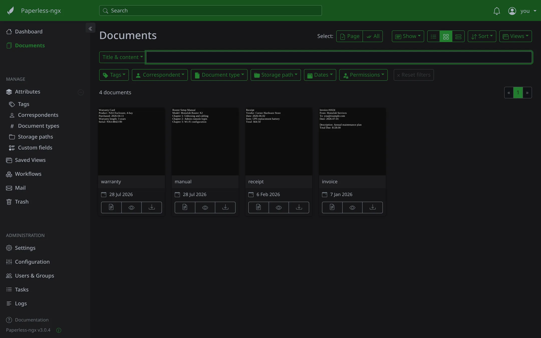 Paperless-ngx dashboard