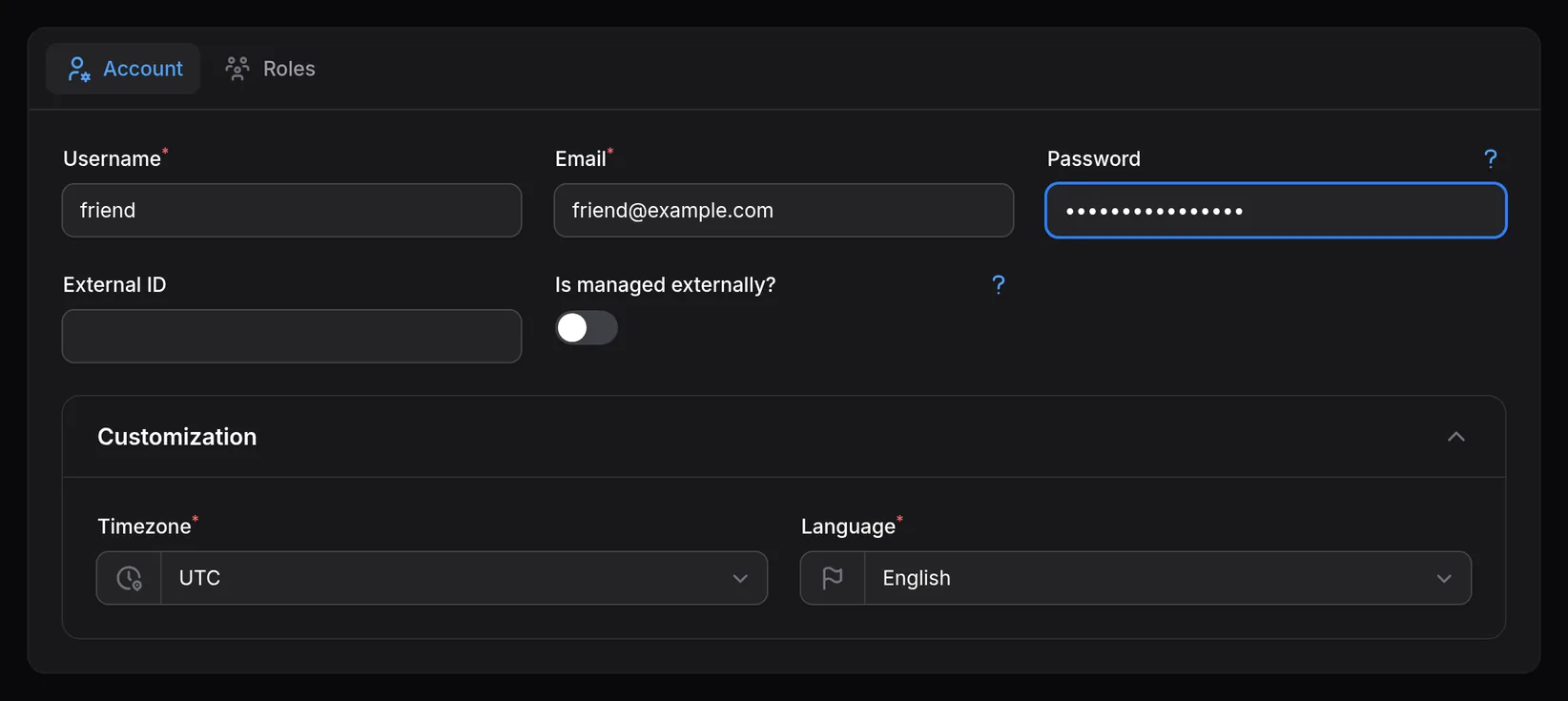 Create New User dialog holds a friend's email address.
