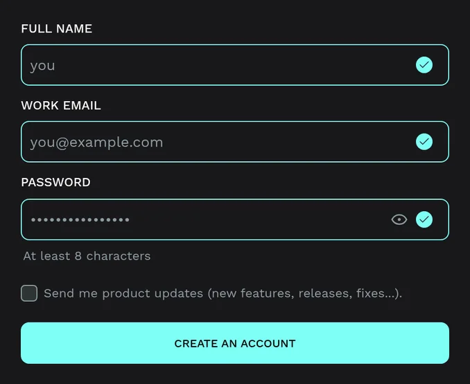 Login page registers the first account as owner.