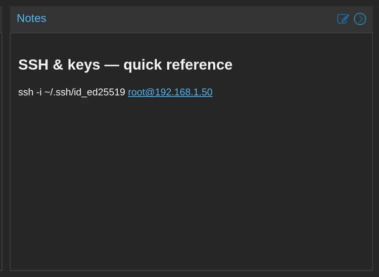 Paste the reference card into the container's Notes.