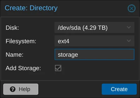 Create a Directory storage on the wiped disk.