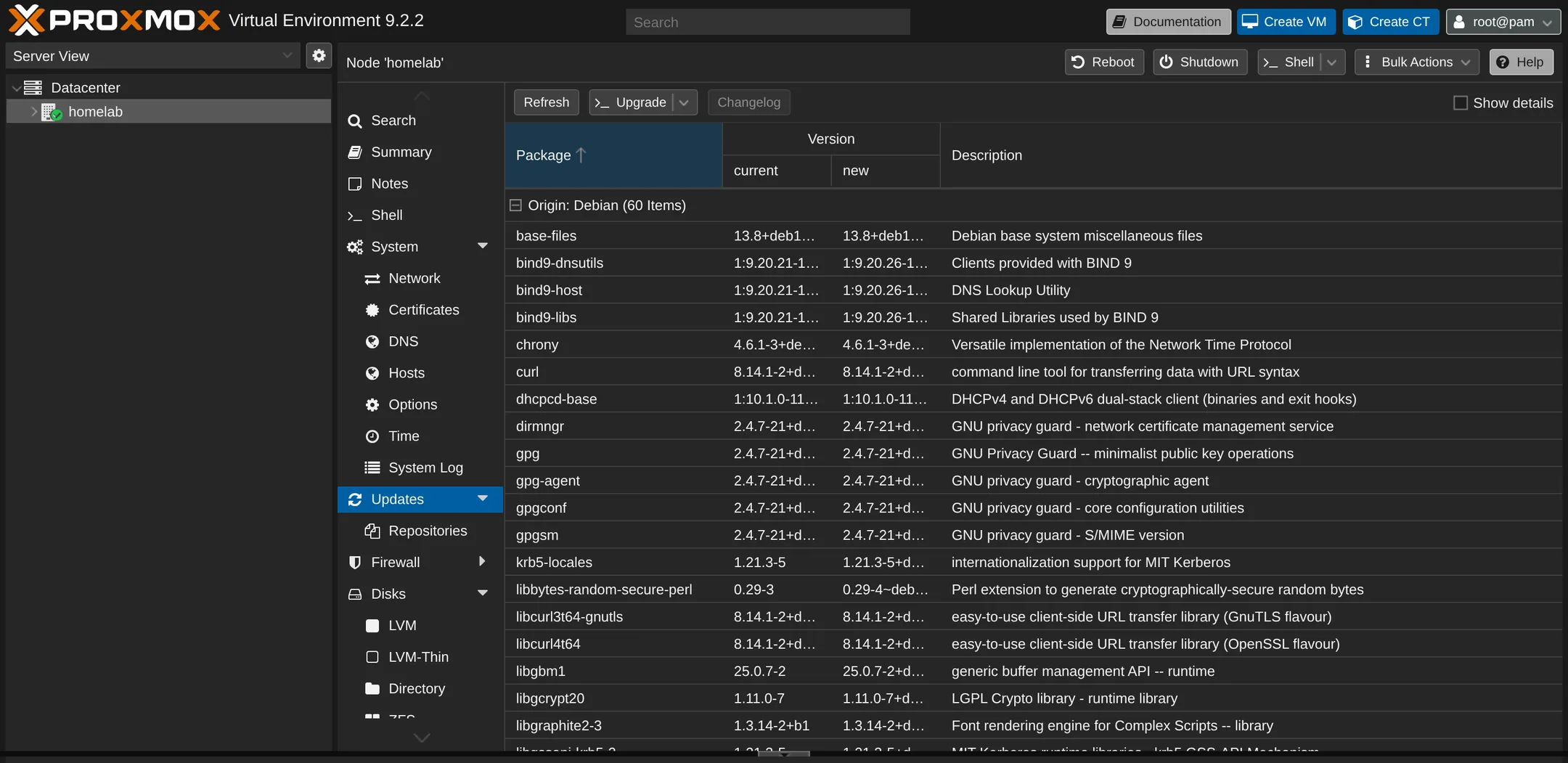 Refresh the package list on the Updates panel.