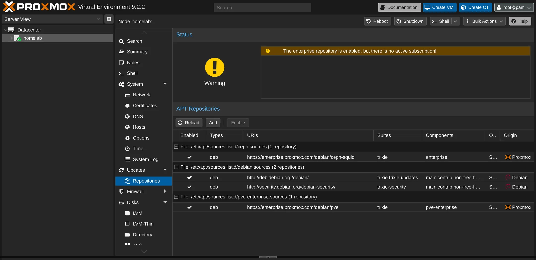 Open the node's Repositories panel.