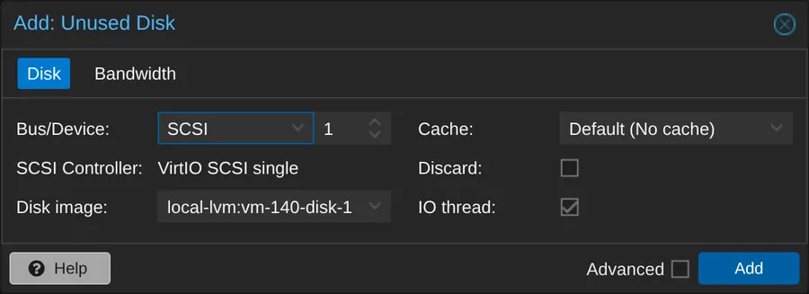 Hardware tab attaches the imported disk.