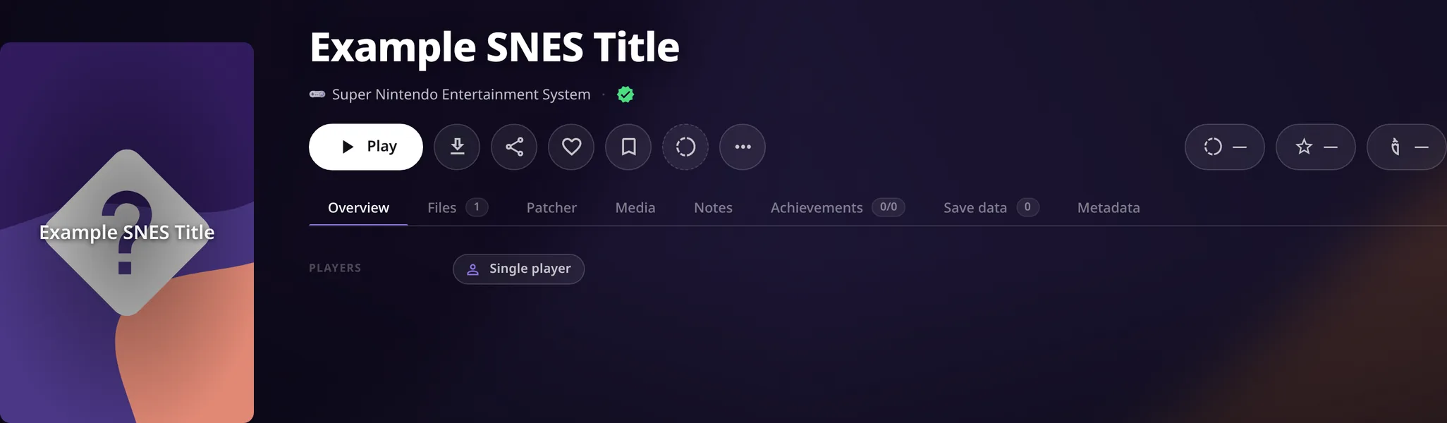 Game detail page shows cover art with a Play button.