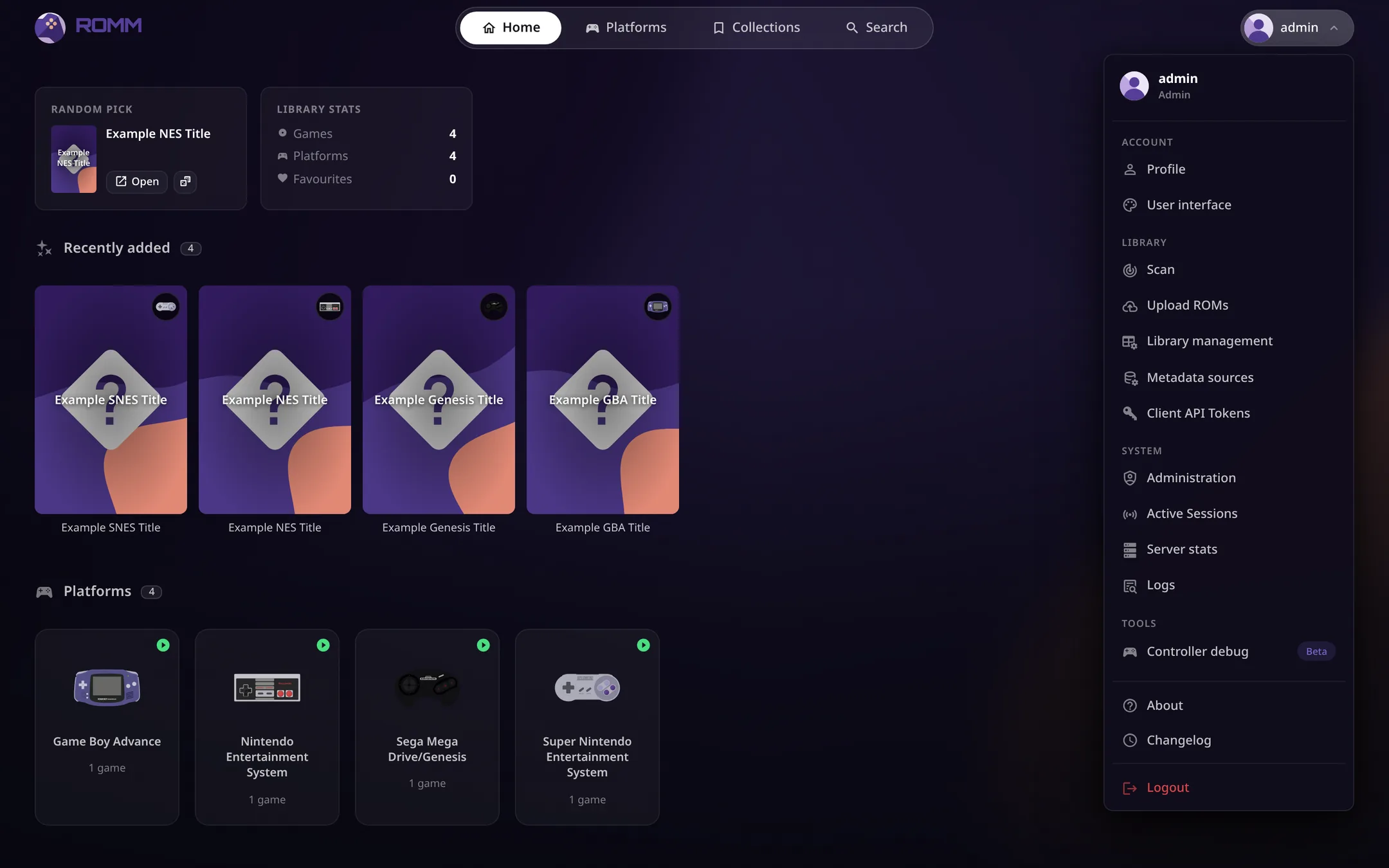 Library view shows game covers grouped by platform, with the scan icon in the navigation.