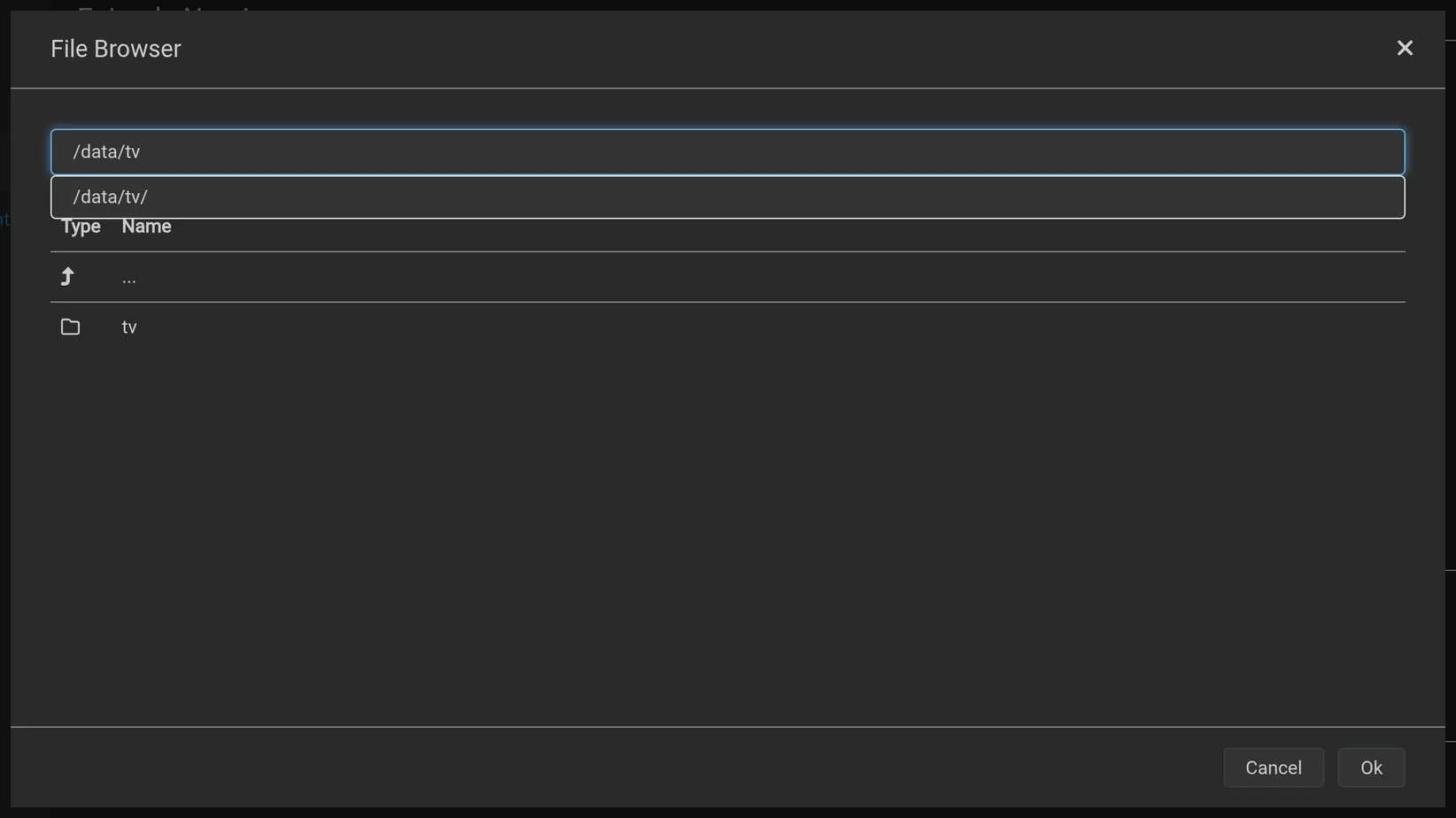 Add /data/tv as the root folder.