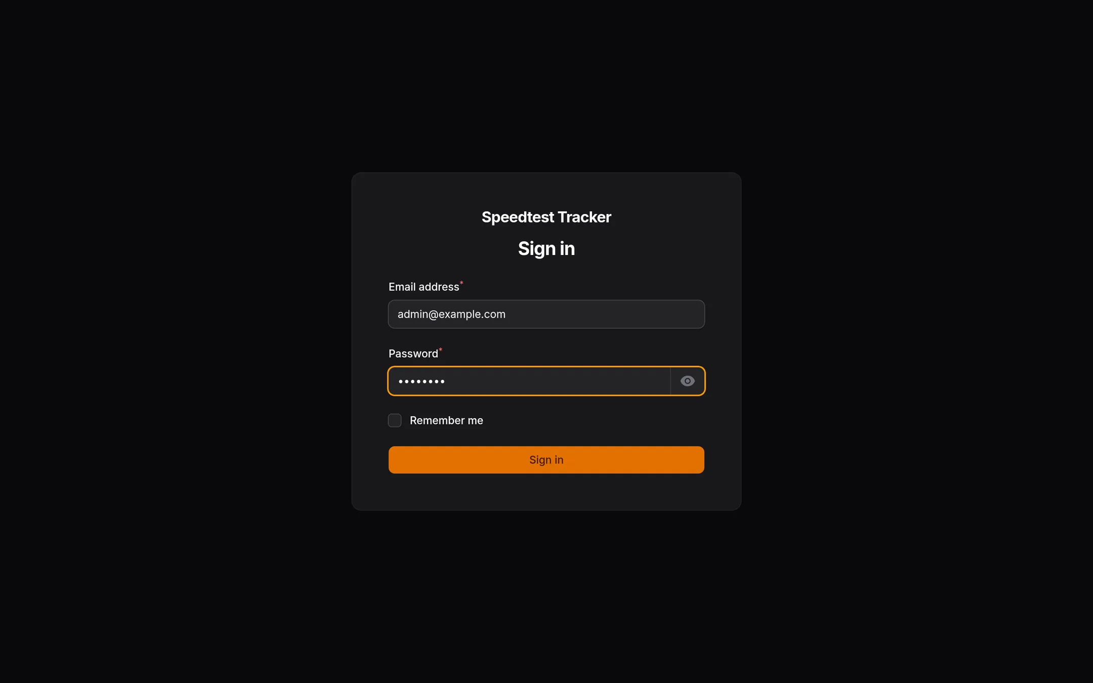 Login page accepts the built-in default account.