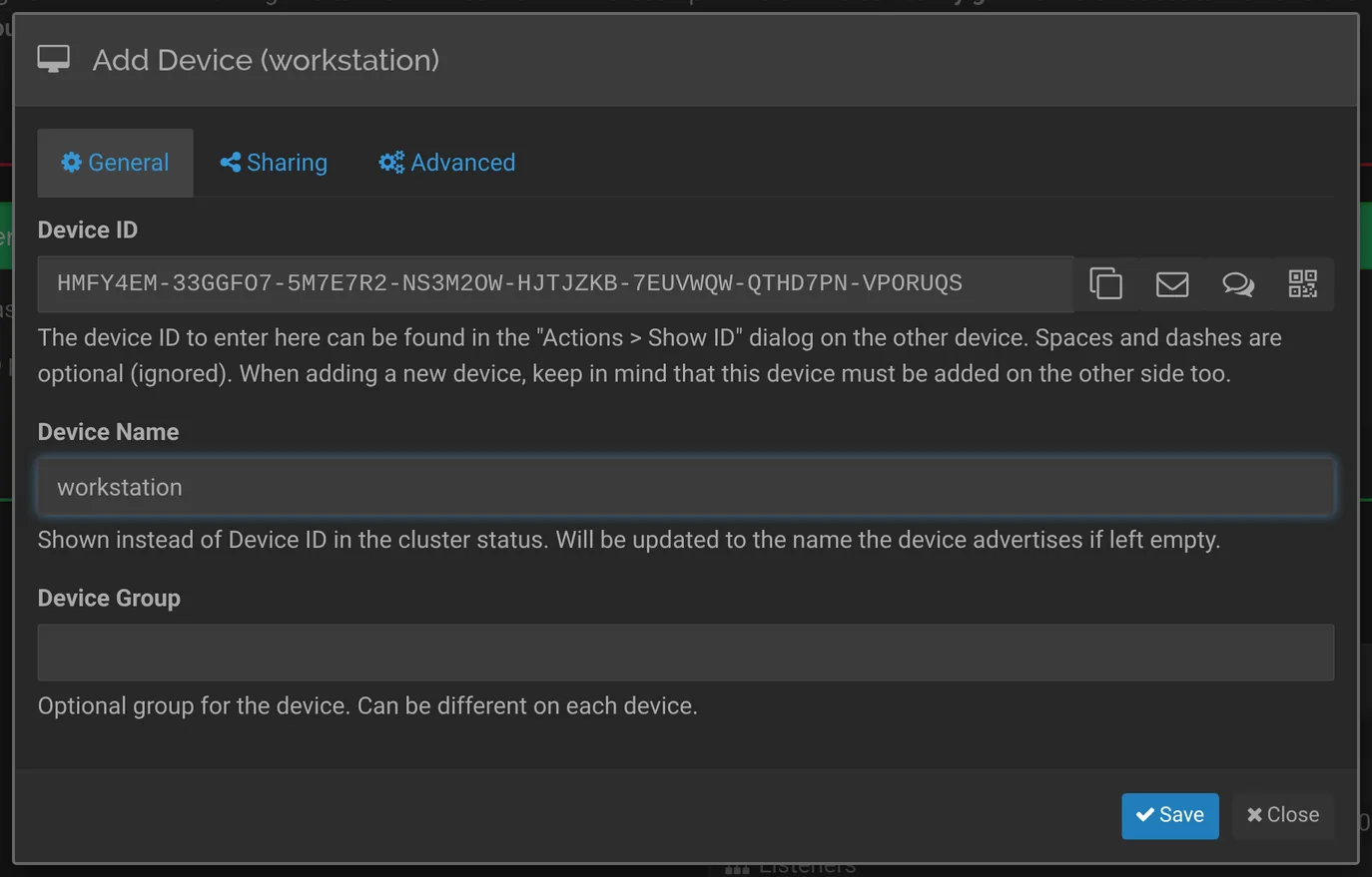 Add Remote Device dialog accepts a pasted device ID.