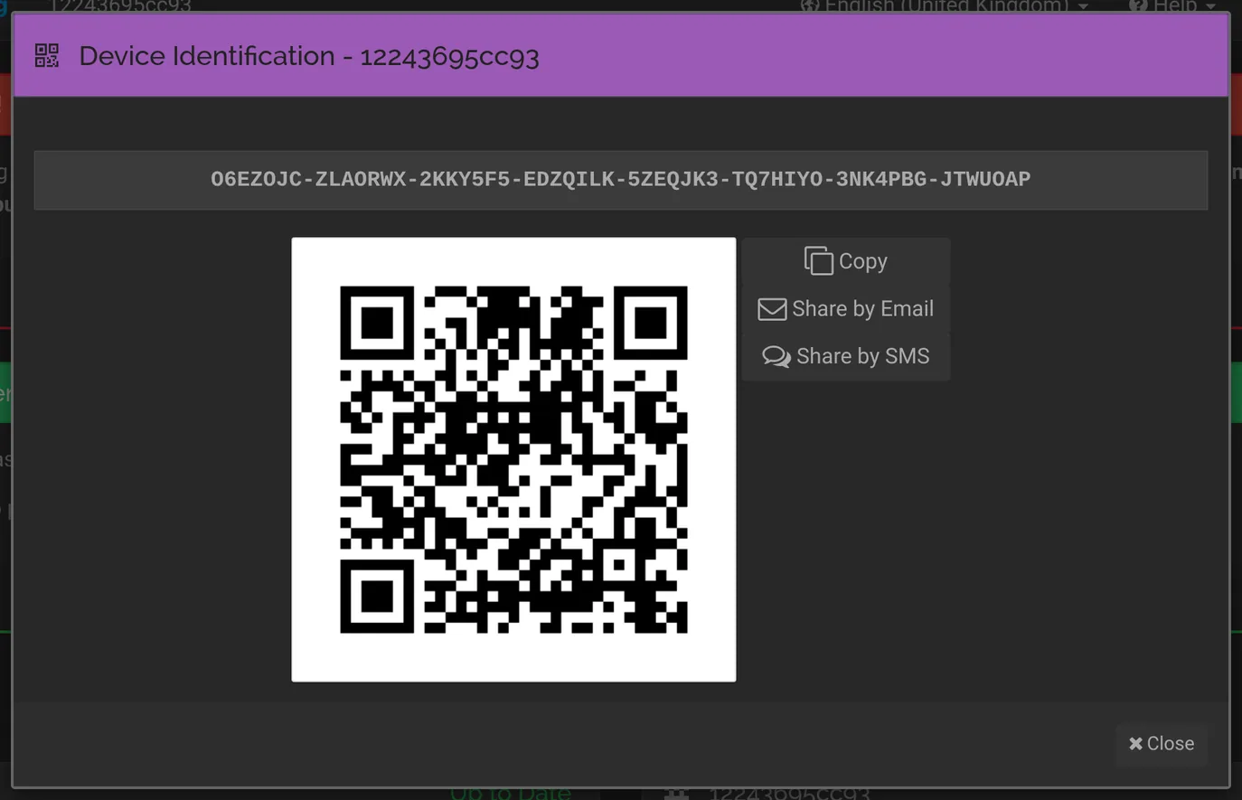 Show ID reveals this device's ID and QR code.